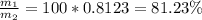 \frac{m_{1}}{m_{2}} =100*0.8123 = 81.23 \%