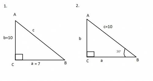 Igot 2 questions. 1. in triangle abc, find b, to the nearest degree, given a=7, b=10, and c is a rig