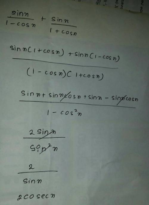 Sinx /1 - cosx + sinx /1 + cosx = 2 cscx