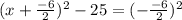 (x+\frac{-6}{2})^2-25=(-\frac{-6}{2})^2