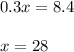 0.3x =8.4\\\\x=28