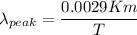\lambda_{peak}=\dfrac{0.0029Km}{T}