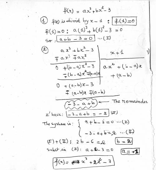 31.) it is given that f(x) = ax^(3) + bx² -3, where a and b are constants.(a) when f(x) is divided b