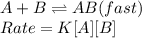 A+B\rightleftharpoons AB(fast)\\Rate=K[A][B]