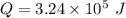 Q=3.24\times10^{5}\ J