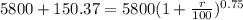5800+150.37=5800(1+\frac{r}{100})^{0.75}