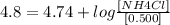 4.8 = 4.74 + log\frac{[NH4Cl]}{[0.500]}