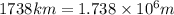 1738km=1.738\times 10^6m