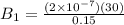 B_1 = \frac{(2\times 10^{-7})(30)}{0.15}