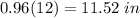 0.96(12)=11.52\ in