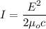 I=\dfrac{E^2}{2\mu_o c}