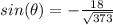 sin(\theta)=-\frac{18}{\sqrt{373}}