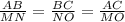 \frac{AB}{MN}=\frac{BC}{NO}=\frac{AC}{MO}