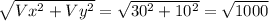 \sqrt{Vx^2 + Vy^2} =  \sqrt{30^2 + 10^2} =  \sqrt{1000}