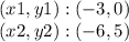 (x1, y1): (- 3,0)\\(x2, y2): (- 6,5)
