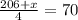 \frac{206+x}{4} =70