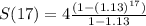 S(17) = 4\frac{(1-(1.13)^{17})}{1-1.13}