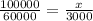 \frac{100000}{60000}=\frac{x}{3000}