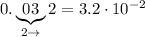 0.\underbrace{03}_{2\to}2=3.2\cdot10^{-2}