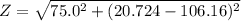 Z=\sqrt{75.0^2+(20.724-106.16)^2}