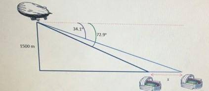 Ablimp is 1500 meters high in the air and measures the angles of depression to two stadiums to the w