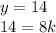 y=14 \\  14=8k