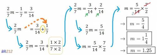 2/7m-1/7=3/14  this is so confusing