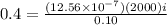 0.4 = \frac{(12.56\times 10^{-7})(2000)i}{0.10}