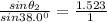 \frac {sin\theta_2}{sin{38.0}^0}=\frac {1.523}{1}