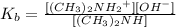 K_b=\frac {[(CH_3)_2{NH_2}^+][OH^-]}{[(CH_3)_2NH]}