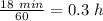 \frac{18\ min}{60}=0.3\ h