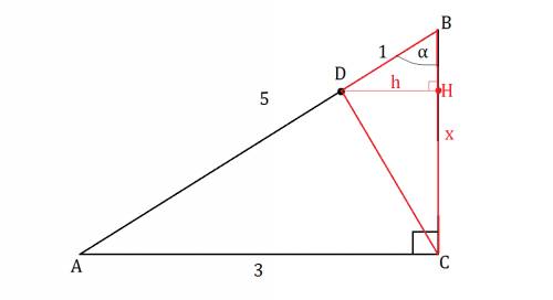 In right angle abc, angle c is the right angle, ac = 3 and ab = 5. point d is on hypotenuse ab, such