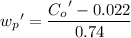 {w_p}'=\dfrac{{C_o}'-0.022}{0.74}