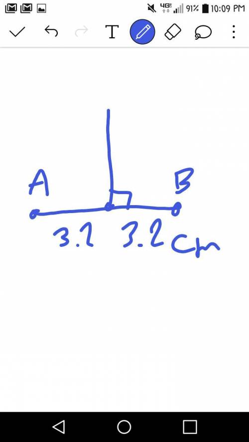 Draw a line segment ab of measure 6.4 cm . construct its perpendicular bisector and verify it by act