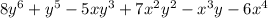 8y^6 + y^5 - 5xy^3 + 7x^2y^2 - x^3y - 6x^4