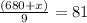 \frac{(680+x)}{9}=81