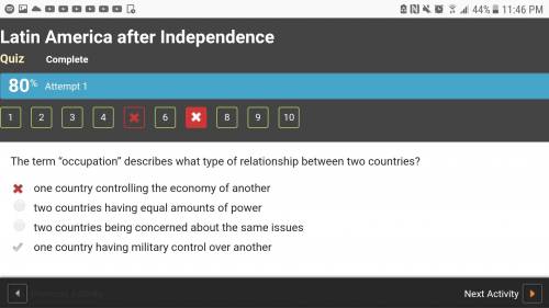 The term “occupation” describes what type of relationship between two countries?  one country contro