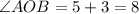 \angle AOB=5+3=8