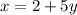 x=2+5y