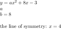 y=ax^2+8x-3 \\ a \\&#10;b=8 \\ \\ \hbox{the line of symmetry: } x=4
