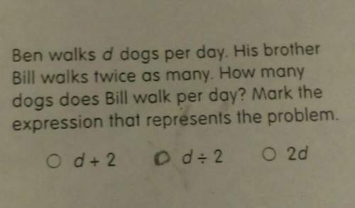 Ben walks d dogs per day. his brother bill walks twice as many. how many dogs does bill walk per day