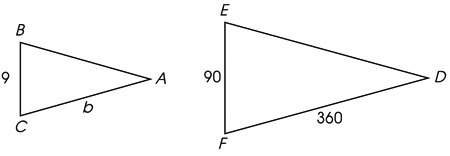 Asap! if the triangles in the above figure are proportional, what's the length of side b? a. 32.4