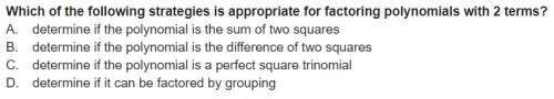 Which of the following strategies is appropriate for factoring polynomials with 2 terms?