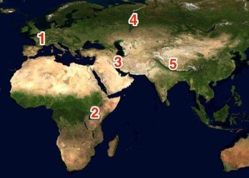 Which number represents the approximate location of the himalayan mountains? a) 1 b) 2 c) 3 d) 4