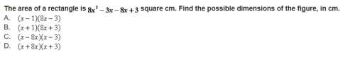 The area of a rectangle is square cm. find the possible dimensions of the figure, in cm.