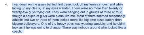 Think about how shane felt when he first sits down on the grass behind first base for tryouts (parag