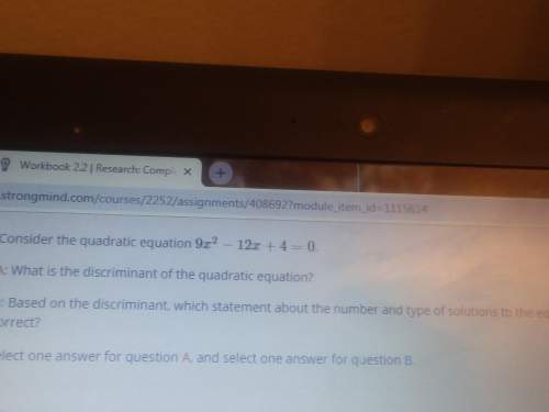 What is the discriminant of the quadratic equation 9x squared + -12x + 4 equal 0