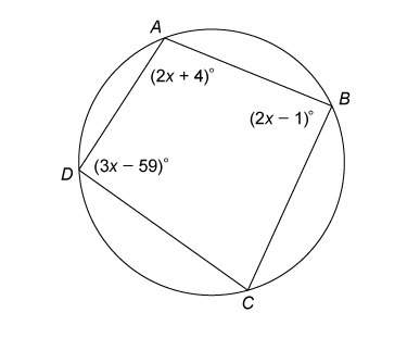 Quadrilateral abcd  is inscribed in this circle. what is the measure of angle c?