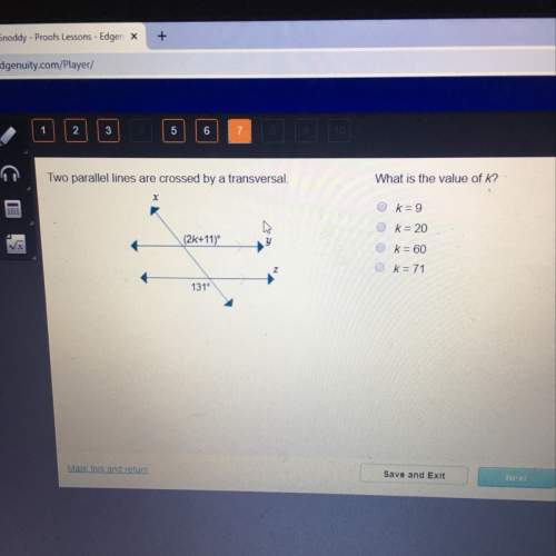 Two parallel lines are crossed by a transversal . what is the value of k?