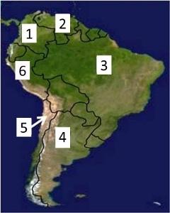 Colombia is located at number on the map above, and chile is located at number a.2 . . 6 b.1 . .
